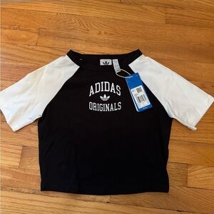 Adidas Originals Slim Fit Crop Black and White T-Shirt